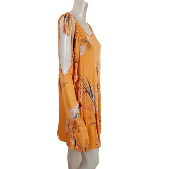 Free People Clear Skies Dress size Small Light Orange Floral Cold Shoulder Tunic - Picture 3 of 8